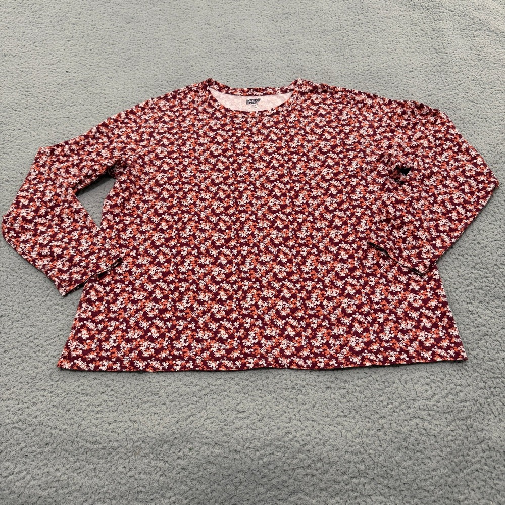 Lands End T Shirt Womens XL Petite Long Sleeve Floral Crew Neck Cotton